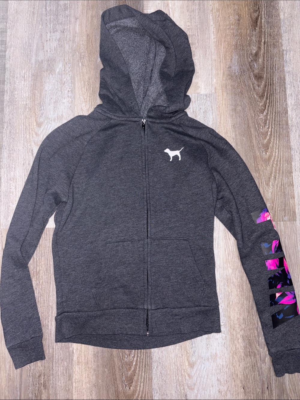 PINK Victoria's Secret Dark Gray Zip Hoodie with Pink Accent